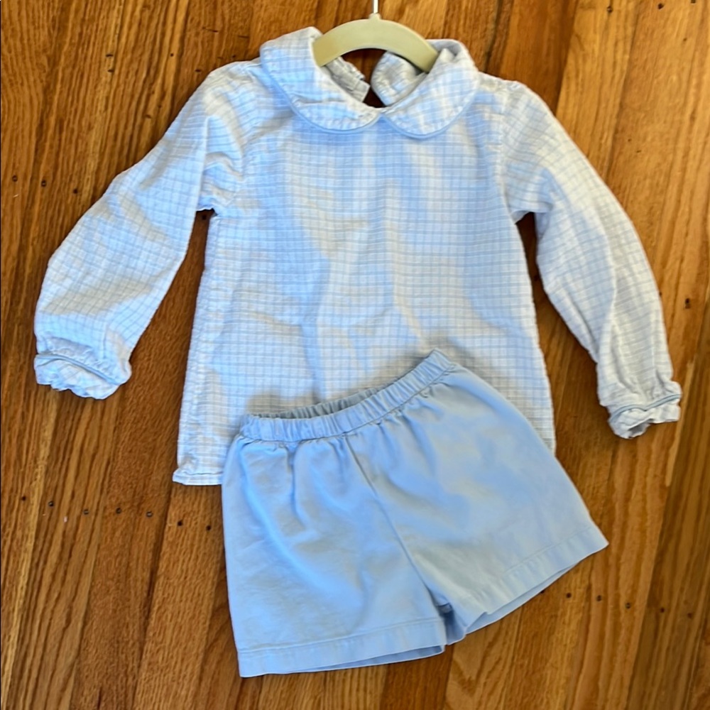 Blue Checkered Long Sleeve Shirt and Shorts Set James and Lottie Size 2T